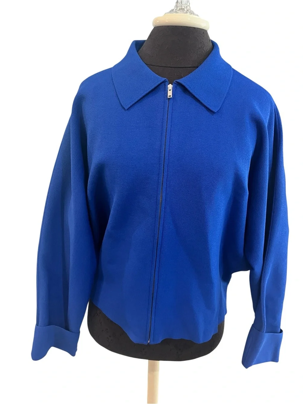 COS Classic Knit Bomber Jacket Blue Large Minimalist Quiet Luxury